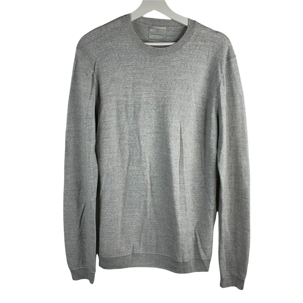 Topman Size L Sweater Premium Merino Wool Blend Crew Neck Long Sleeve Grey Men’s
